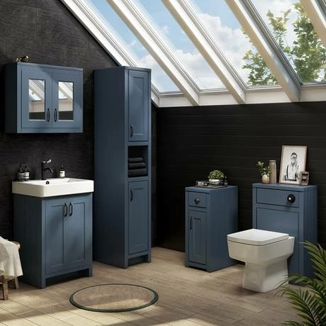 Chatsworth Blue 2-Door Mirror Cabinet - 690mm Wide With Matt Black Handles 2 Chatsworth Blue 2-Door Mirror Cabinet - 690mm Wide With Matt Black Handles - Image 2