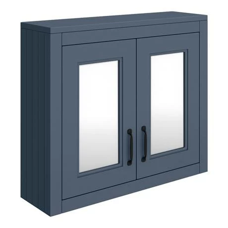 Chatsworth Blue 2-Door Mirror Cabinet - 690mm Wide With Matt Black Handles 3 Chatsworth Blue 2-Door Mirror Cabinet - 690mm Wide With Matt Black Handles - Image 3