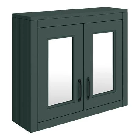 Chatsworth Green 2-Door Mirror Cabinet - 690mm Wide With Matt Black Handles 3 Chatsworth Green 2-Door Mirror Cabinet - 690mm Wide With Matt Black Handles - Image 3