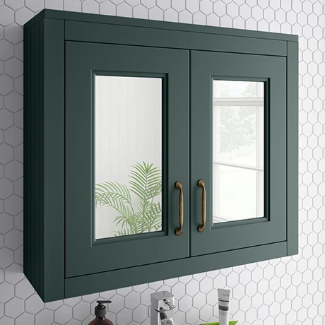 Chatsworth 690mm Green 2-Door Mirror Cabinet 1 Chatsworth 690mm Green 2-Door Mirror Cabinet