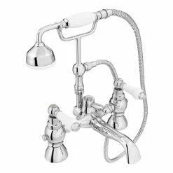 Chatsworth 1928 Traditional White Lever Bath Shower Mixer Tap With Shower Kit