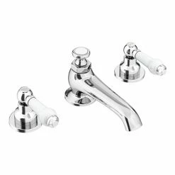 Chatsworth 1928 Traditional 3TH White Lever Basin Mixer Tap + Waste