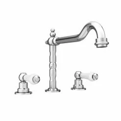 Chatsworth 1928 Traditional 3TH White Lever Deck Mounted Basin Mixer Tap With Curved Spout -Chatsworth Shop TRAD024D d2 460