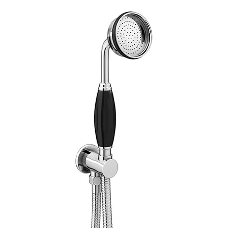 Chatsworth Traditional Black Outlet Elbow With Parking Bracket, Flex & Large Shower Handset 1 Chatsworth Traditional Black Outlet Elbow With Parking Bracket, Flex & Large Shower Handset