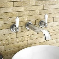 Alternative view of Chatsworth 1928 Traditional Wall Mounted White Lever Basin Mixer Tap